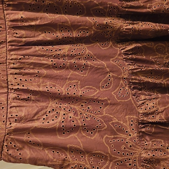 💕Joie | Brown Cotton Eyelet Mini Dress| W Sz M| Tiered Ruffle Boho Chic - Picture 4 of 10